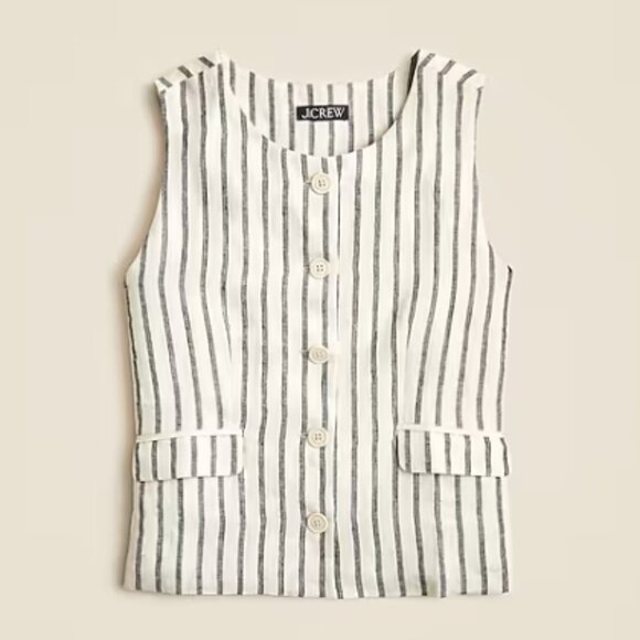 J.Crew Crewneck Vest – Striped Linen – Beige – Size 4 – NWT - Picture 3 of 5